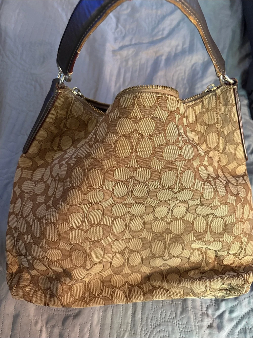 Coach Signature Canvas Shoulder Bag in Beige and Brown
